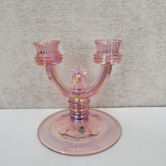 Fenton Pineapple Candlestick Double Pink Glass Candle Holder Vintage Candelabra - Picture 2 of 12